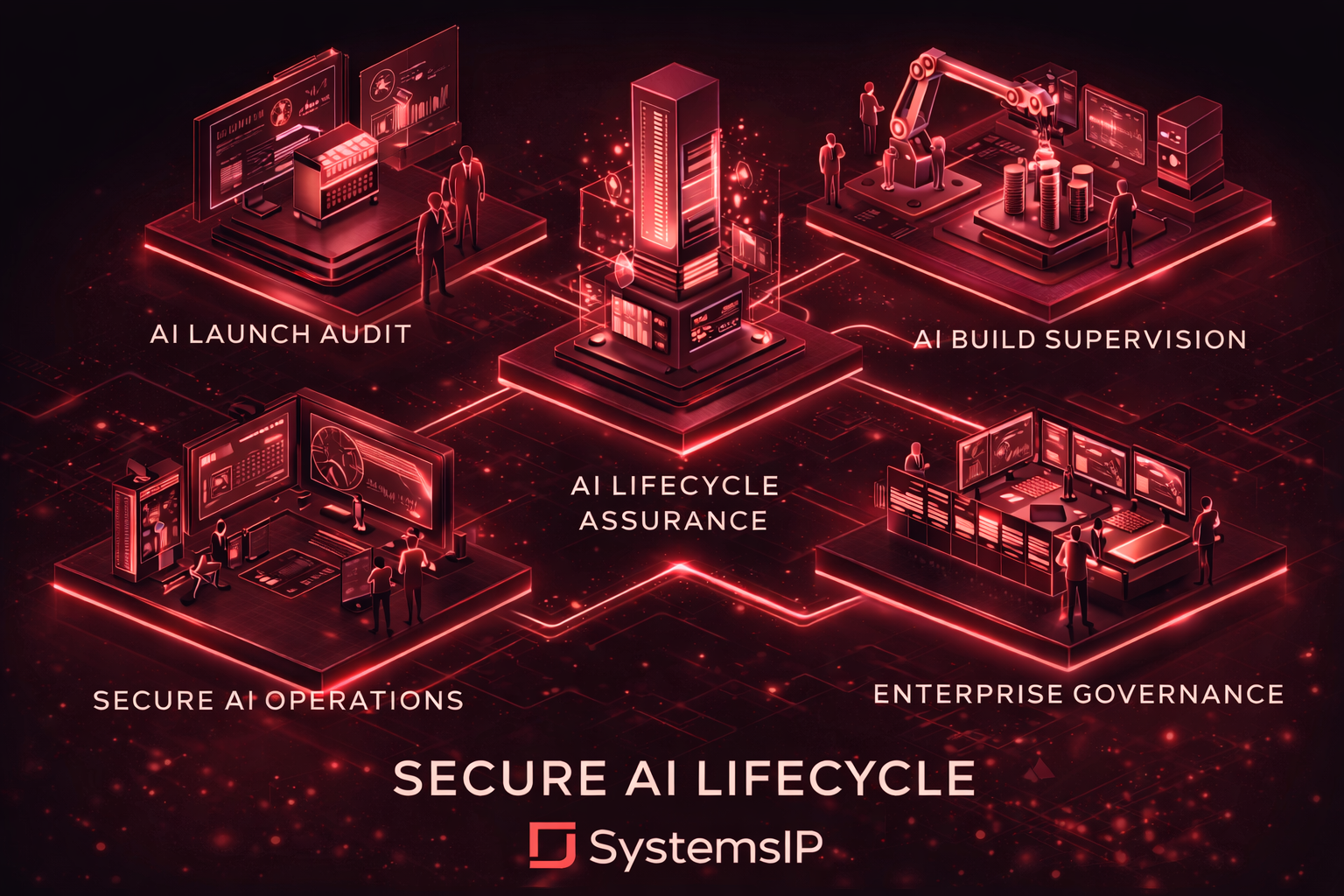 Illustration representing enterprise AI governance across multiple systems.