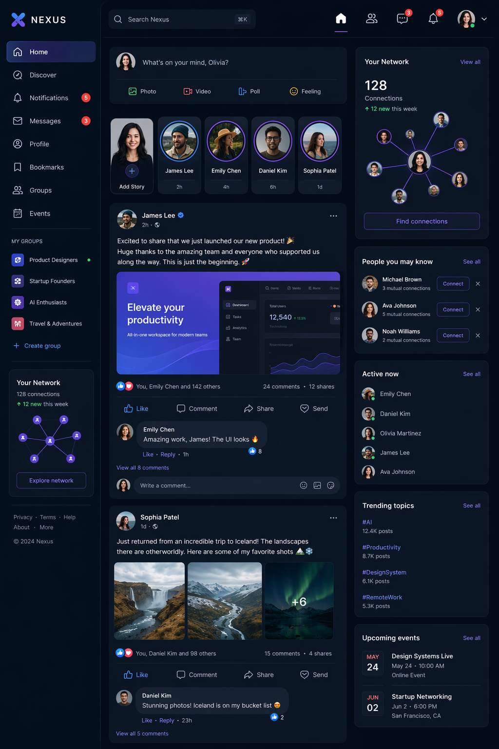 Networking and collaboration platform illustration.